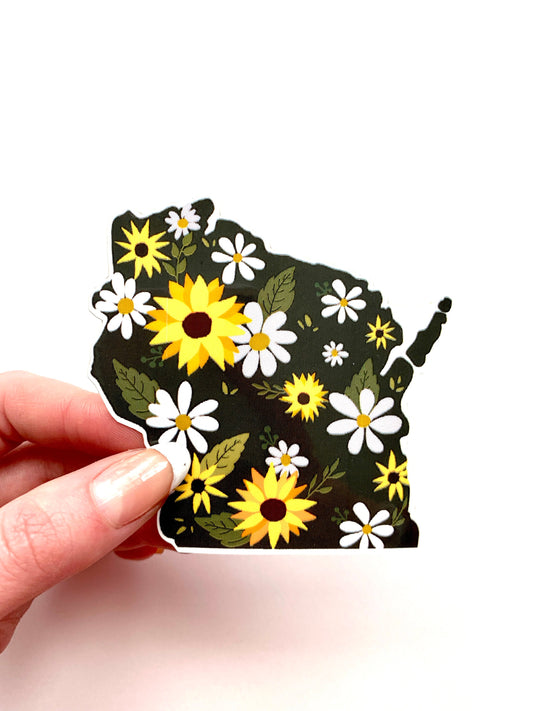 Wisconsin Sunflower Sticker: Waterproof WI Travel Decal