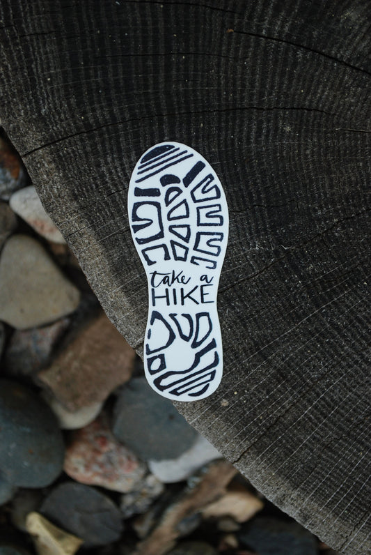 Take A Hike Bootprint Sticker: Waterproof Hiking Decal