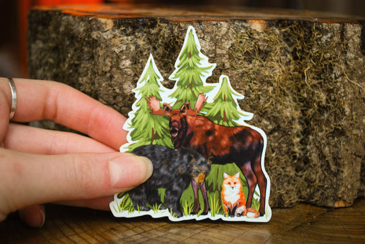 Forest Animals Waterproof Sticker: Bear, Moose, Fox Decal
