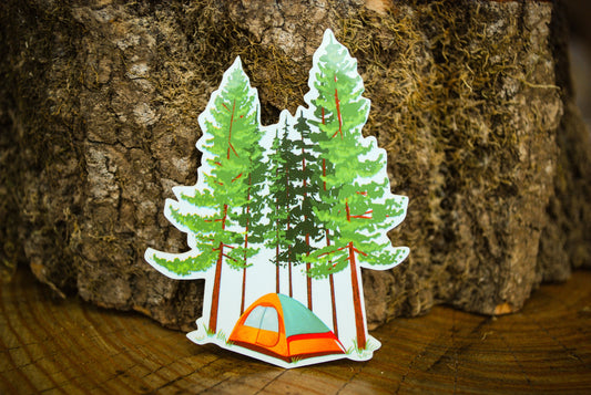 Tent In The Trees Sticker: Waterproof Camping Decal