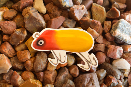 Vintage Red and Yellow Lure Sticker: Waterproof Decal