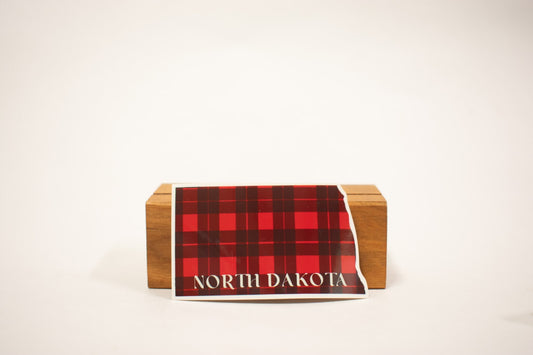North Dakota State Sticker: Red Plaid Waterproof Decal