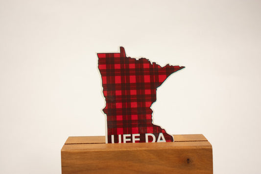 Uff Da Minnesota Sticker: Buffalo Plaid MN State Decal