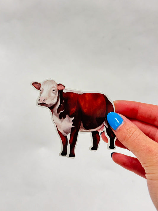 Brown Cow Waterproof Sticker: Hand-Drawn Farm Animal Decal