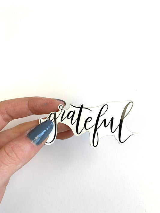 Grateful Script Sticker: Waterproof Laptop Decal