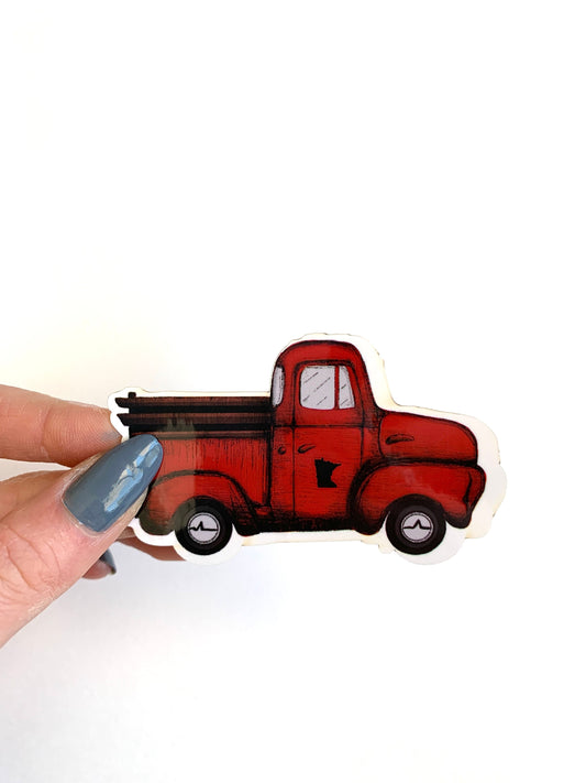 Red Truck MN Sticker: Waterproof Minnesota Decal