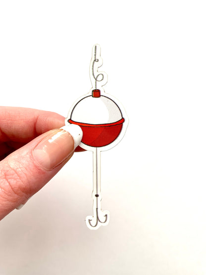 Waterproof Bobber Sticker: Hand-Drawn Fishing Decal
