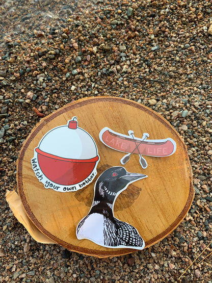 Lake Life Sticker Pack: Waterproof Loon, Canoe & Bobber Decals