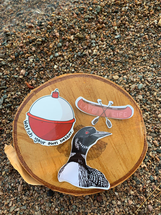 Lake Life Sticker Pack: Waterproof Loon, Canoe & Bobber Decals