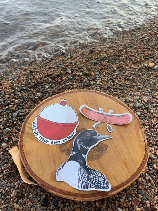 Lake Life Sticker Pack: Waterproof Loon, Canoe & Bobber Decals