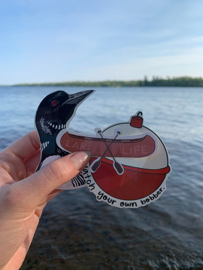 Lake Life Sticker Pack: Waterproof Loon, Canoe & Bobber Decals