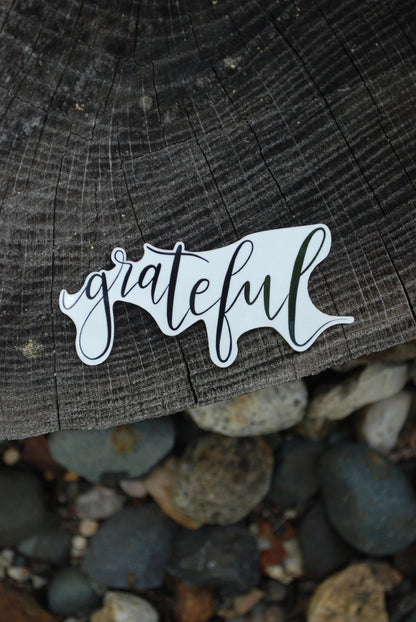 Grateful Script Sticker: Waterproof Laptop Decal