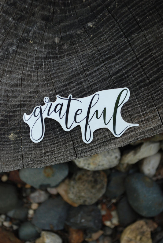 Grateful Script Sticker: Waterproof Laptop Decal