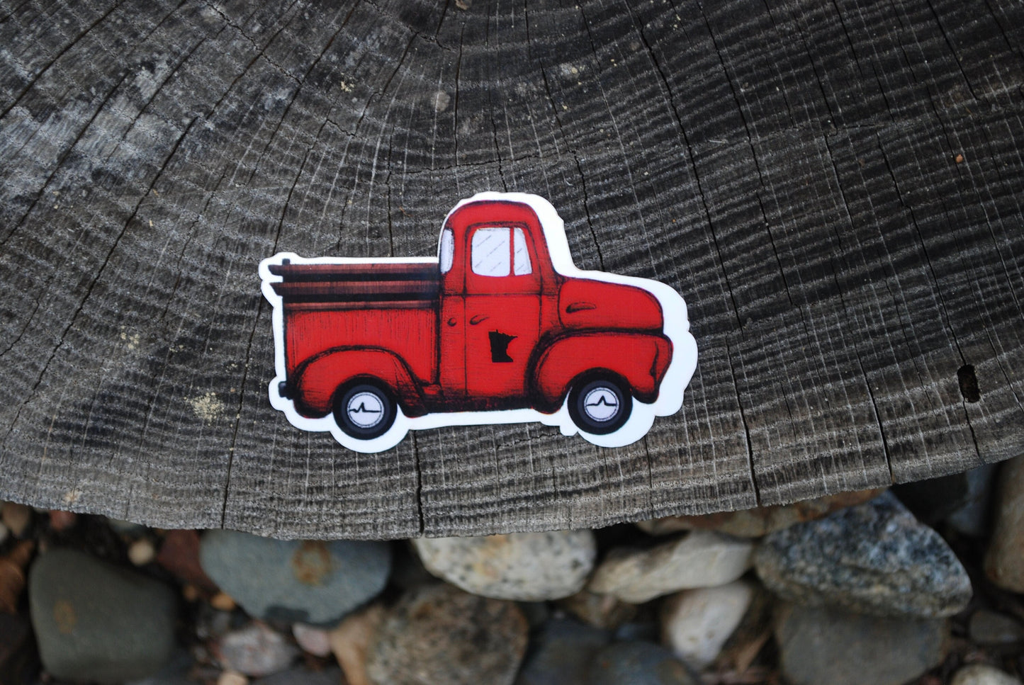 Red Truck MN Sticker: Waterproof Minnesota Decal