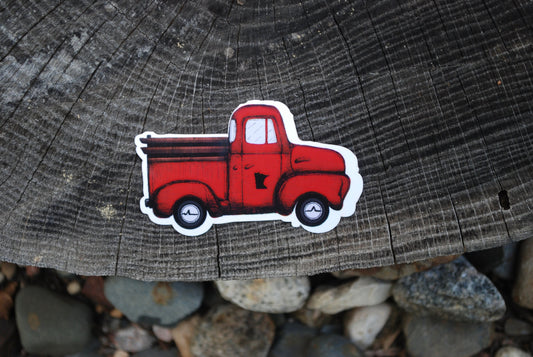 Red Truck MN Sticker: Waterproof Minnesota Decal