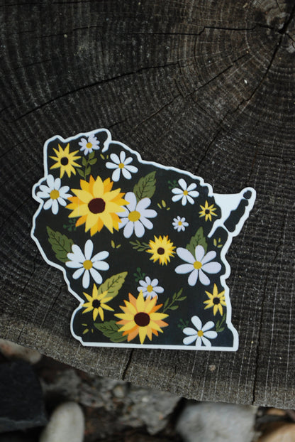 Wisconsin Sunflower Sticker: Waterproof WI Travel Decal
