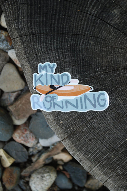 Kayak "My Kind Of Running" Waterproof Sticker: Laptop Decal