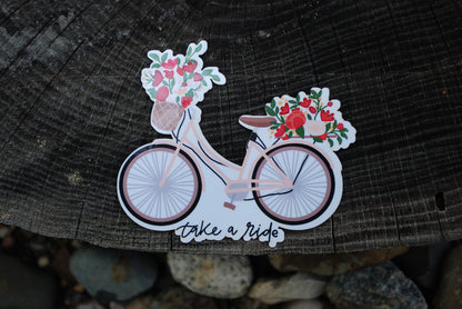 Bike with Flowers Sticker: Waterproof Laptop Decal