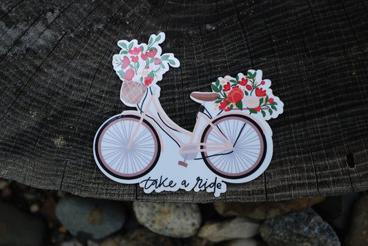Bike with Flowers Sticker: Waterproof Laptop Decal