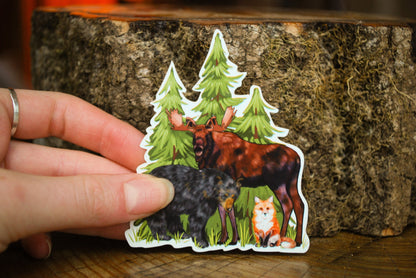 Forest Animals Waterproof Sticker: Bear, Moose, Fox Decal