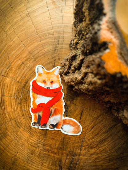 Fox With Red Scarf Sticker: Waterproof Laptop Decal