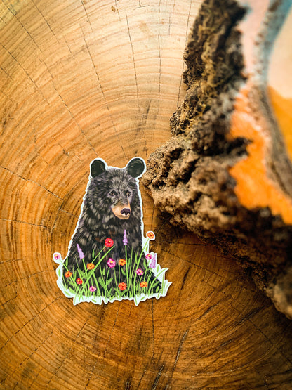 Bear in Flowers Sticker: Waterproof Laptop Decal