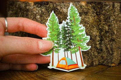 Tent In The Trees Sticker: Waterproof Camping Decal