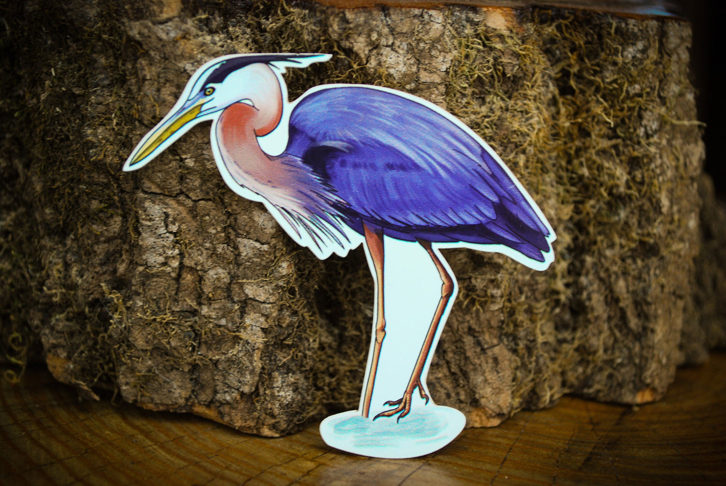 Blue Heron Sticker: Waterproof Laptop Decal, Hand-Drawn Art