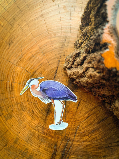 Blue Heron Sticker: Waterproof Laptop Decal, Hand-Drawn Art