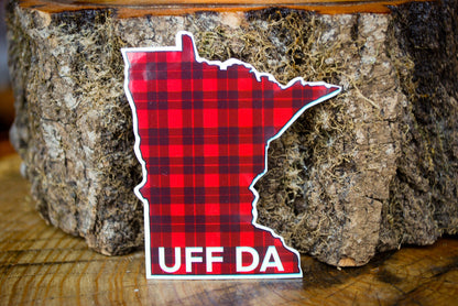 Uff Da Minnesota Sticker: Buffalo Plaid MN State Decal