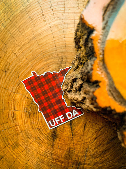 Uff Da Minnesota Sticker: Buffalo Plaid MN State Decal