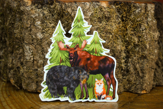 Forest Animals Waterproof Sticker: Bear, Moose, Fox Decal