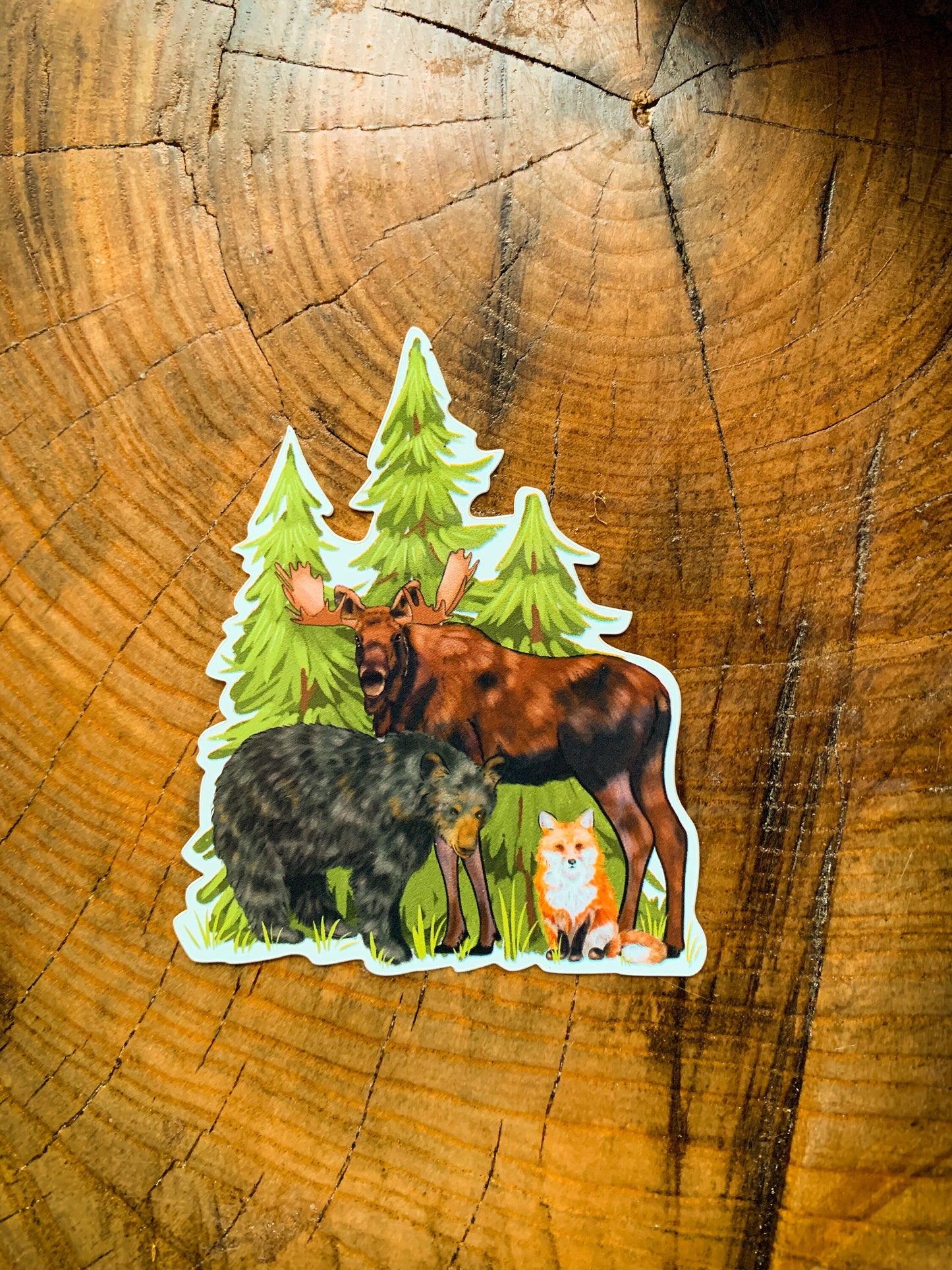 Forest Animals Waterproof Sticker: Bear, Moose, Fox Decal