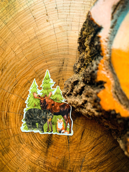 Forest Animals Waterproof Sticker: Bear, Moose, Fox Decal