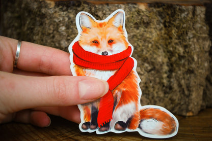 Fox With Red Scarf Sticker: Waterproof Laptop Decal