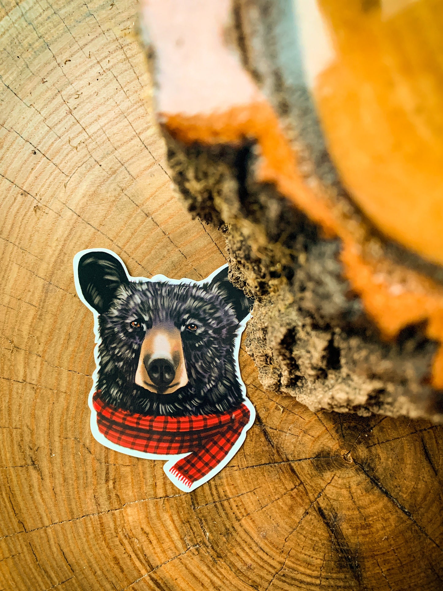 Black Bear with Red Plaid Scarf Waterproof Sticker