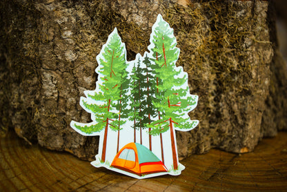 Tent In The Trees Sticker: Waterproof Camping Decal
