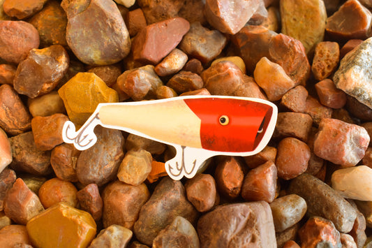 Vintage Red and White Fishing Lure Sticker - Waterproof Decal