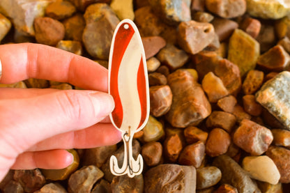 Vintage Red Swirl Lure Sticker: Waterproof Decal