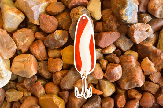 Vintage Red Swirl Lure Sticker: Waterproof Decal