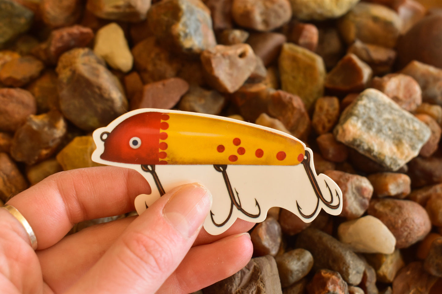Vintage Fishing Lure Sticker: Red & Yellow Waterproof Decal