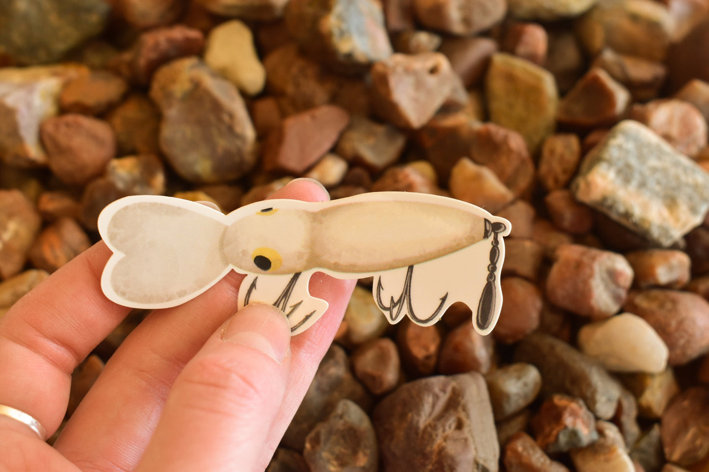 Vintage White Fishing Lure Sticker: Waterproof Decal