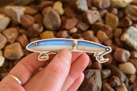 Vintage Blue Fishing Lure Sticker: Waterproof Boat Decal