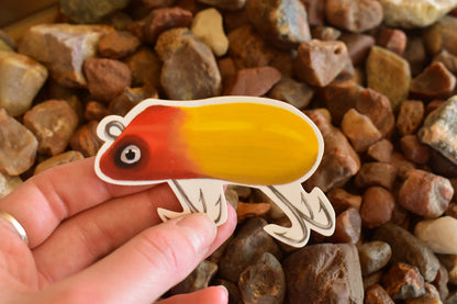 Vintage Red and Yellow Lure Sticker: Waterproof Decal