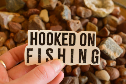 Hooked On Fishing Sticker: Waterproof Decal for Laptop, Car, Boat