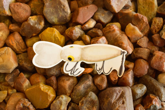 Vintage White Fishing Lure Sticker: Waterproof Decal