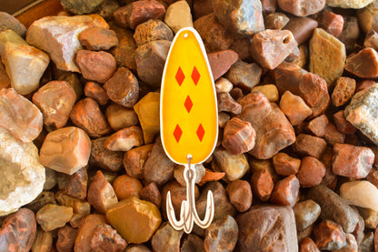 Vintage Red Diamond Fishing Lure Sticker: Waterproof Decal