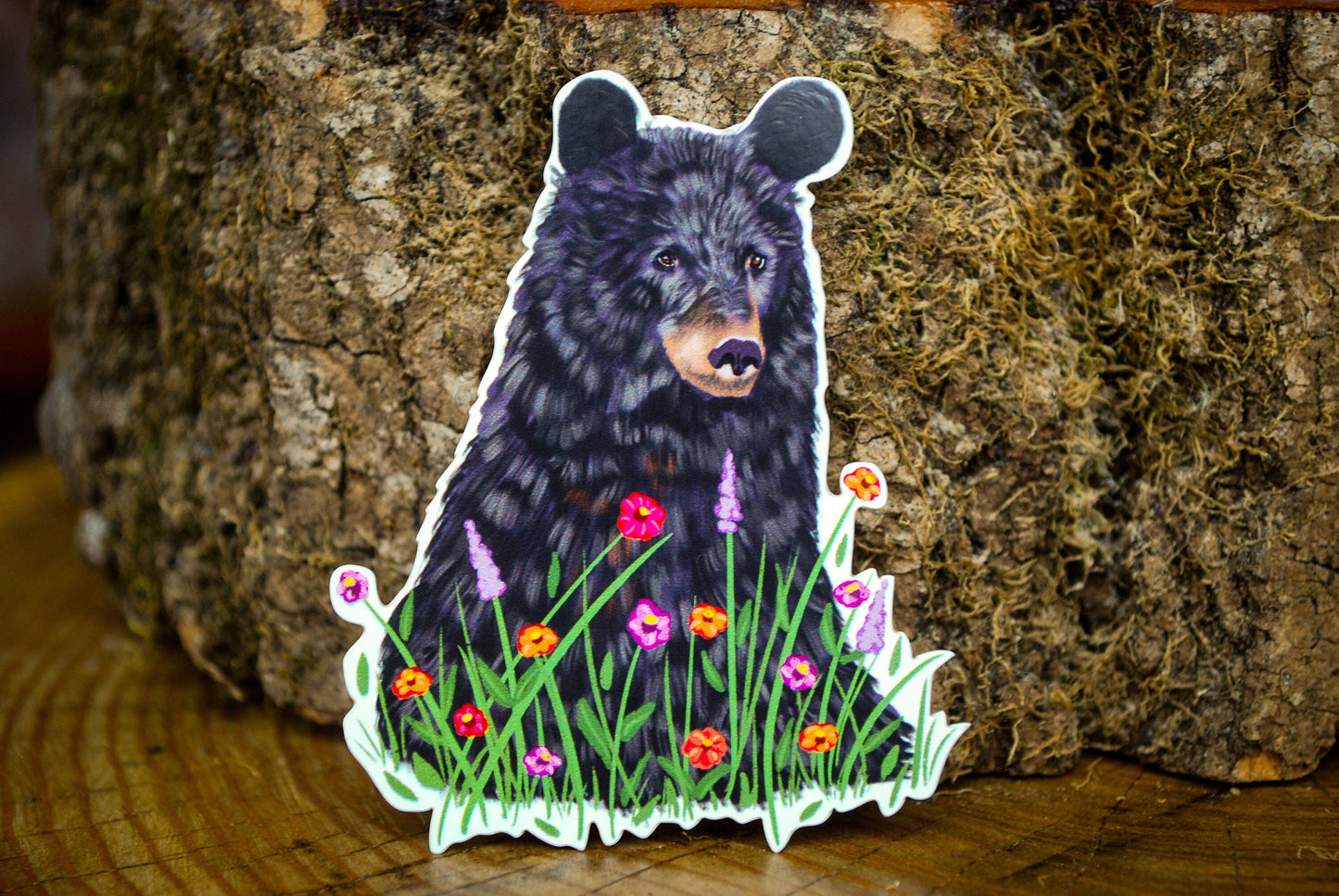 Bear in Flowers Sticker: Waterproof Laptop Decal