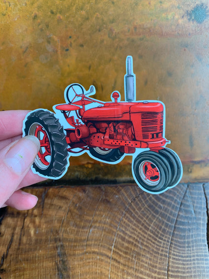 Red Tractor Sticker: Waterproof Farming Decal