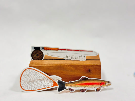Fly Fishing Sticker Pack: Waterproof Trout, Rod & Net Decals